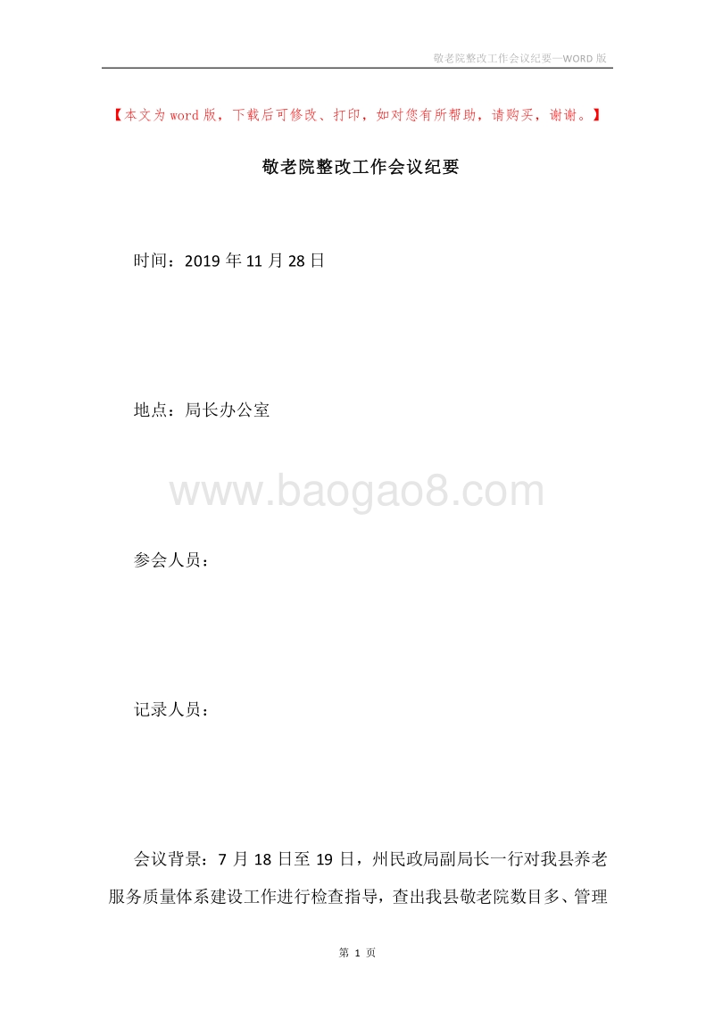 敬老院整改工作会议纪要.docx_第1页