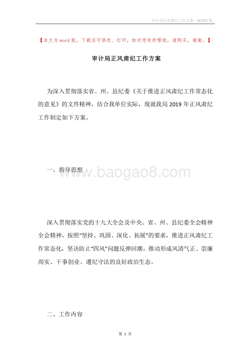 审计局正风肃纪工作方案.docx_第1页