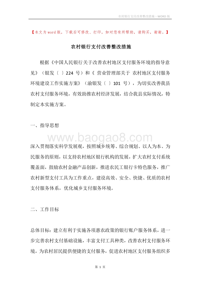 农村银行支付改善整改措施.docx_第1页