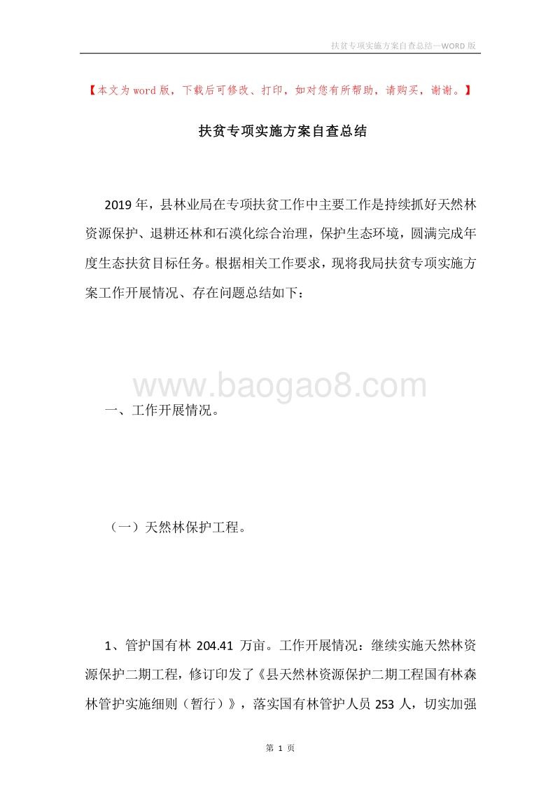扶贫专项实施方案自查总结.docx_第1页