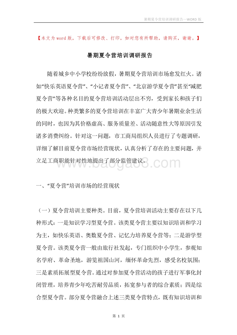 暑期夏令营培训调研报告.docx_第1页