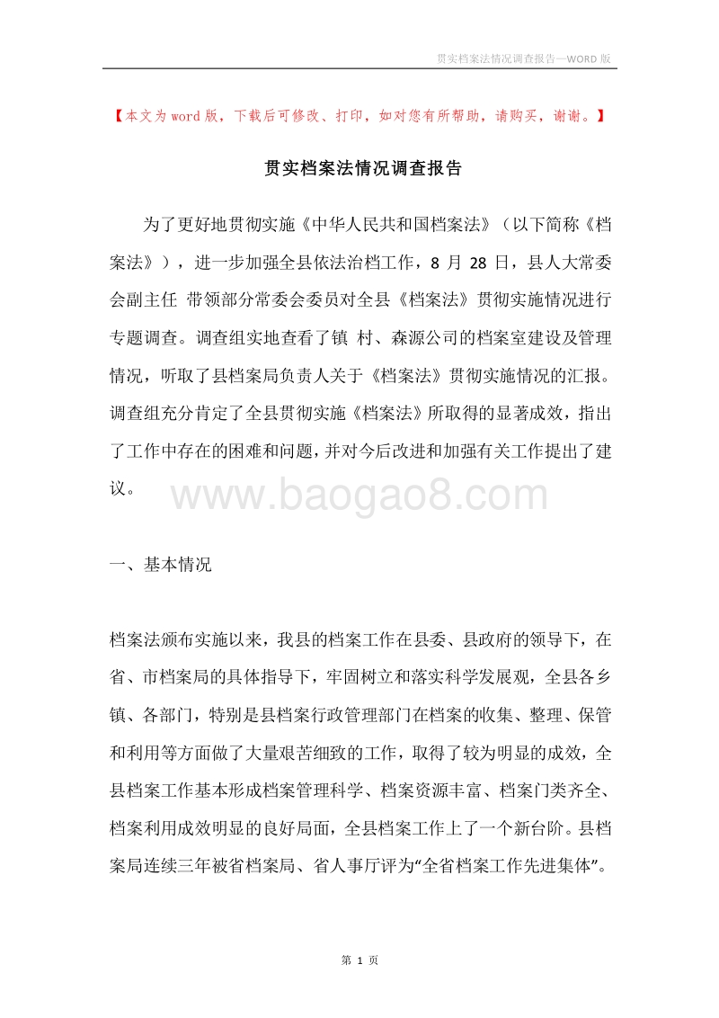 贯实档案法情况调查报告.docx_第1页