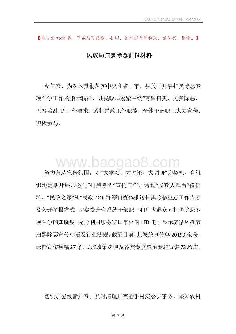 民政局扫黑除恶汇报材料.docx_第1页