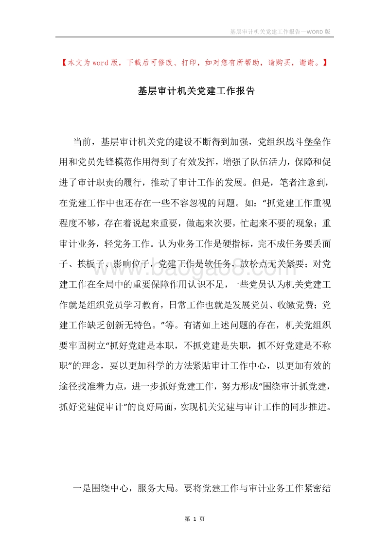 基层审计机关党建工作报告.docx_第1页