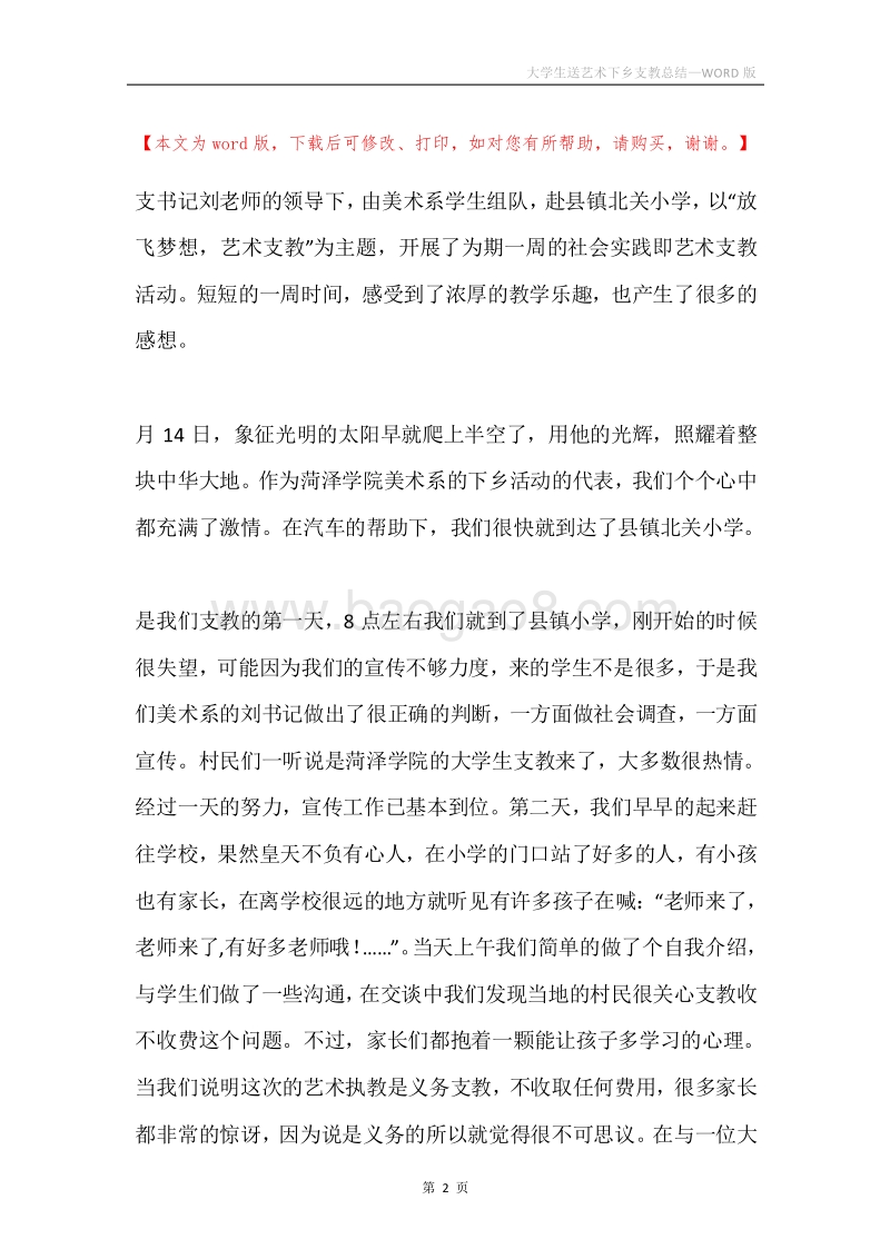 大学生送艺术下乡支教总结.docx_第2页