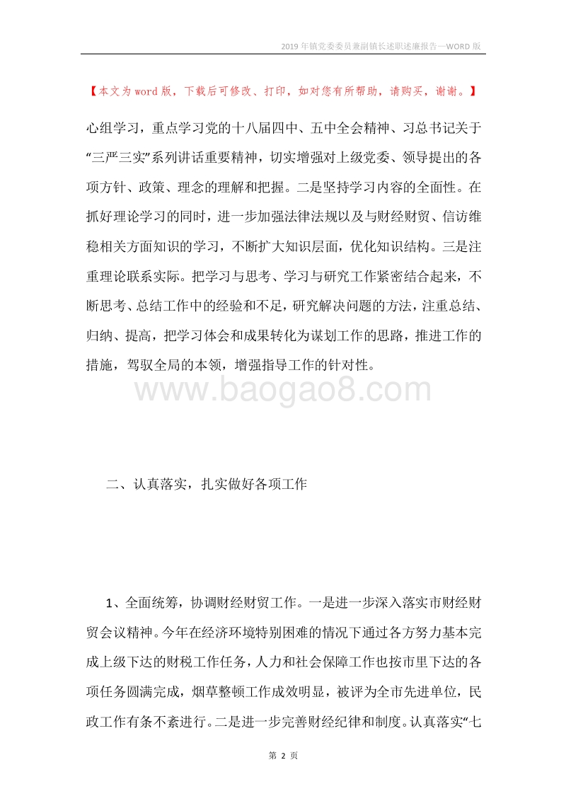 2019年镇党委委员兼副镇长述职述廉报告.docx_第2页