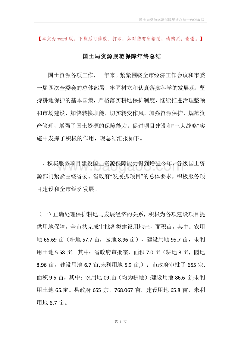 国土局资源规范保障年终总结.docx_第1页