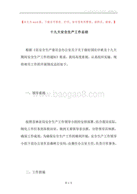 十九大安全生产工作总结.docx