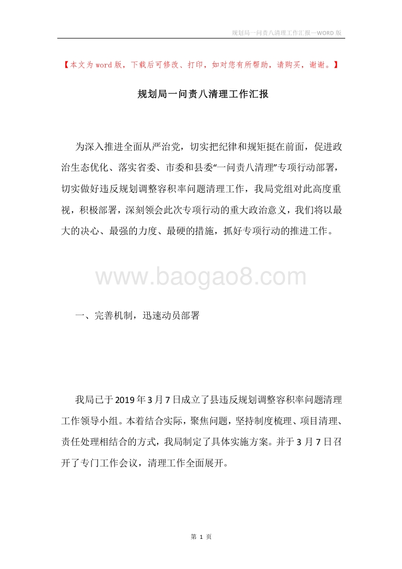 规划局一问责八清理工作汇报.docx_第1页