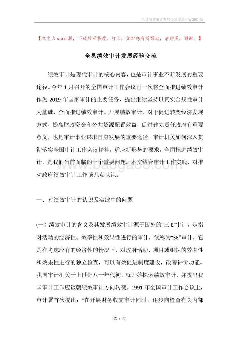 全县绩效审计发展经验交流.docx_第1页