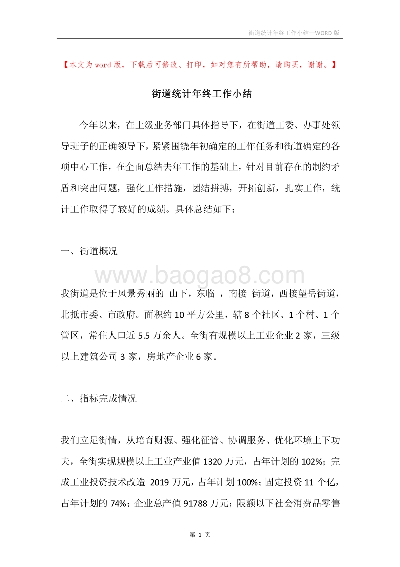 街道统计年终工作小结.docx_第1页