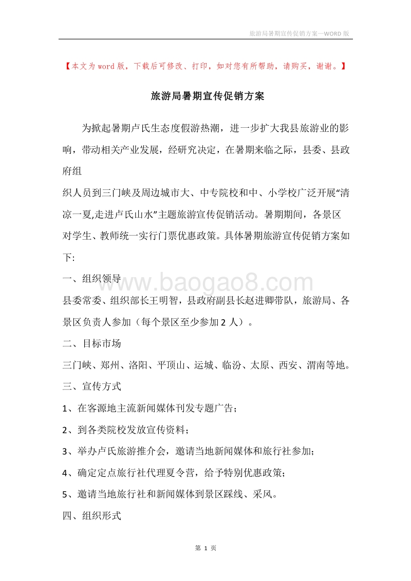 旅游局暑期宣传促销方案.docx_第1页