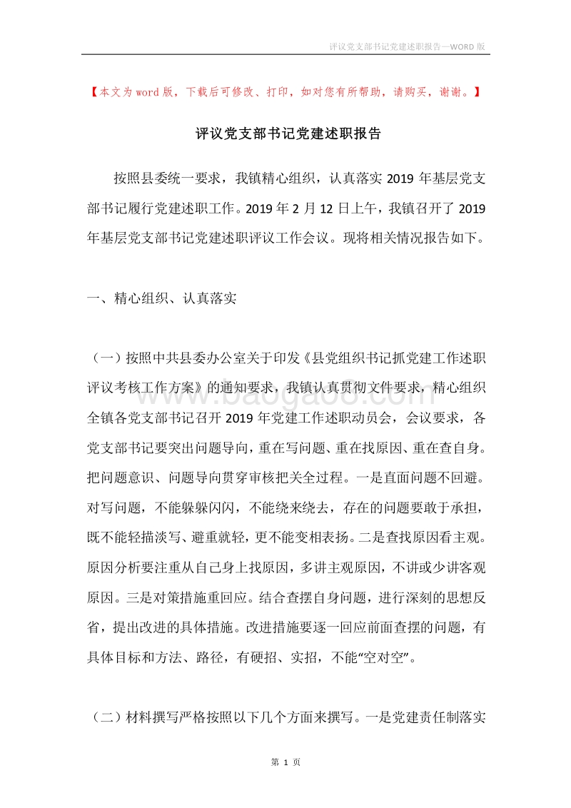 评议党支部书记党建述职报告.docx_第1页