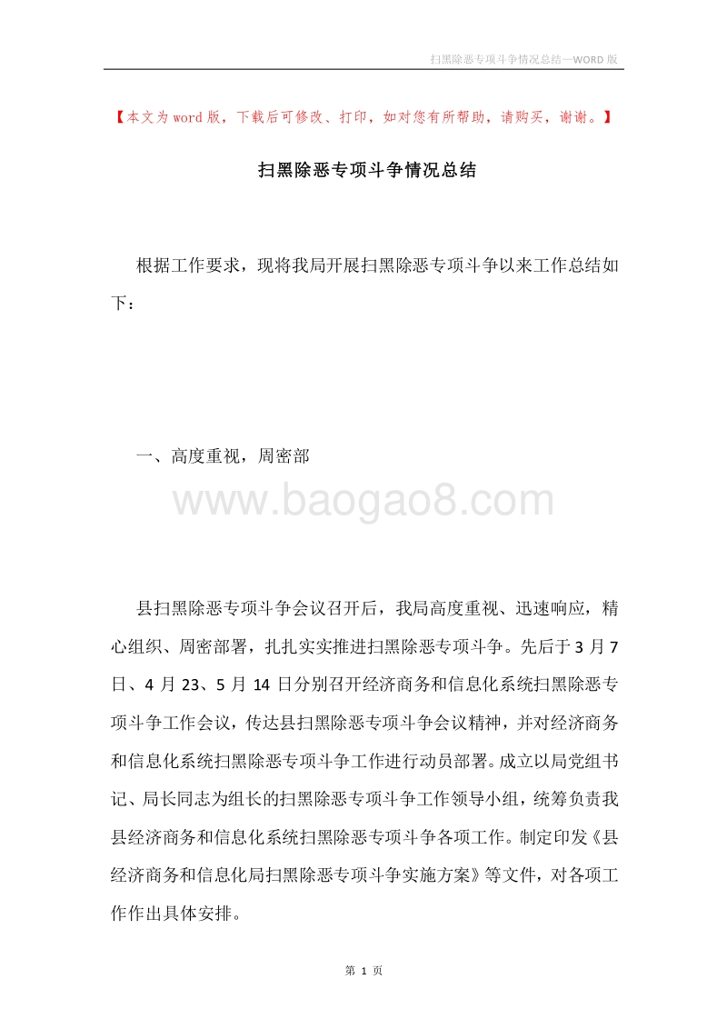 扫黑除恶专项斗争情况总结.docx_第1页
