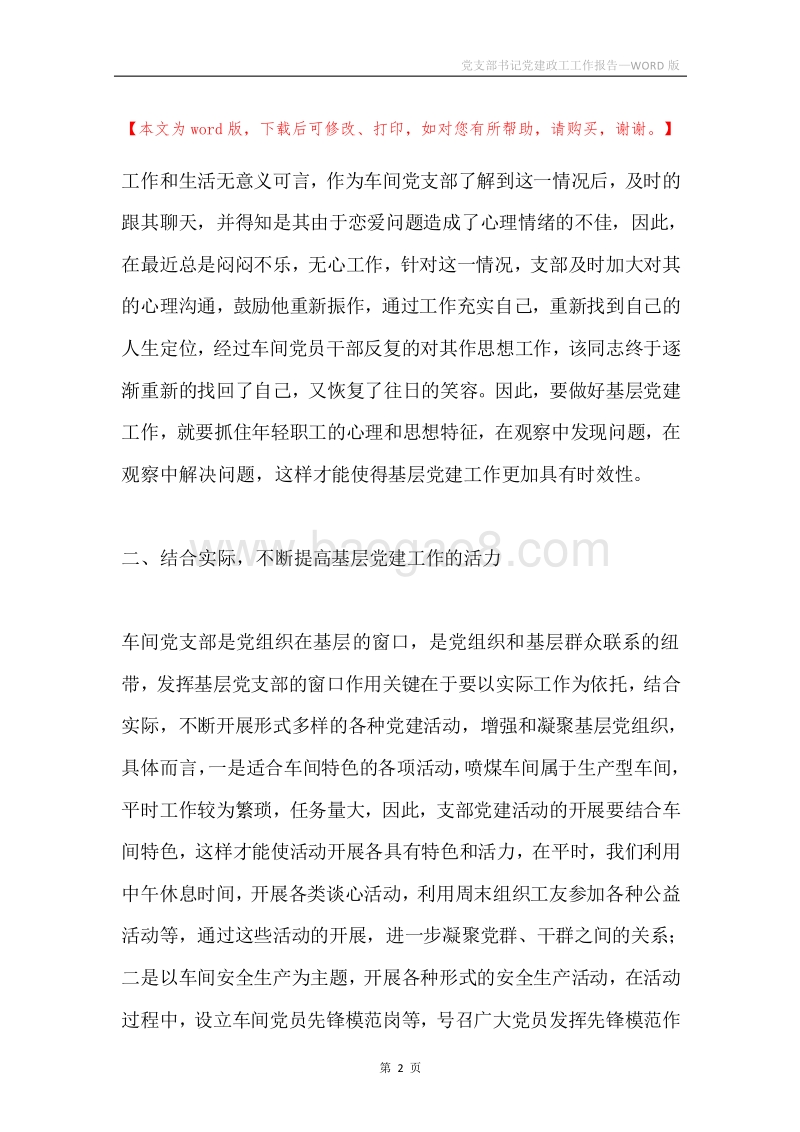 党支部书记党建政工工作报告.docx_第2页