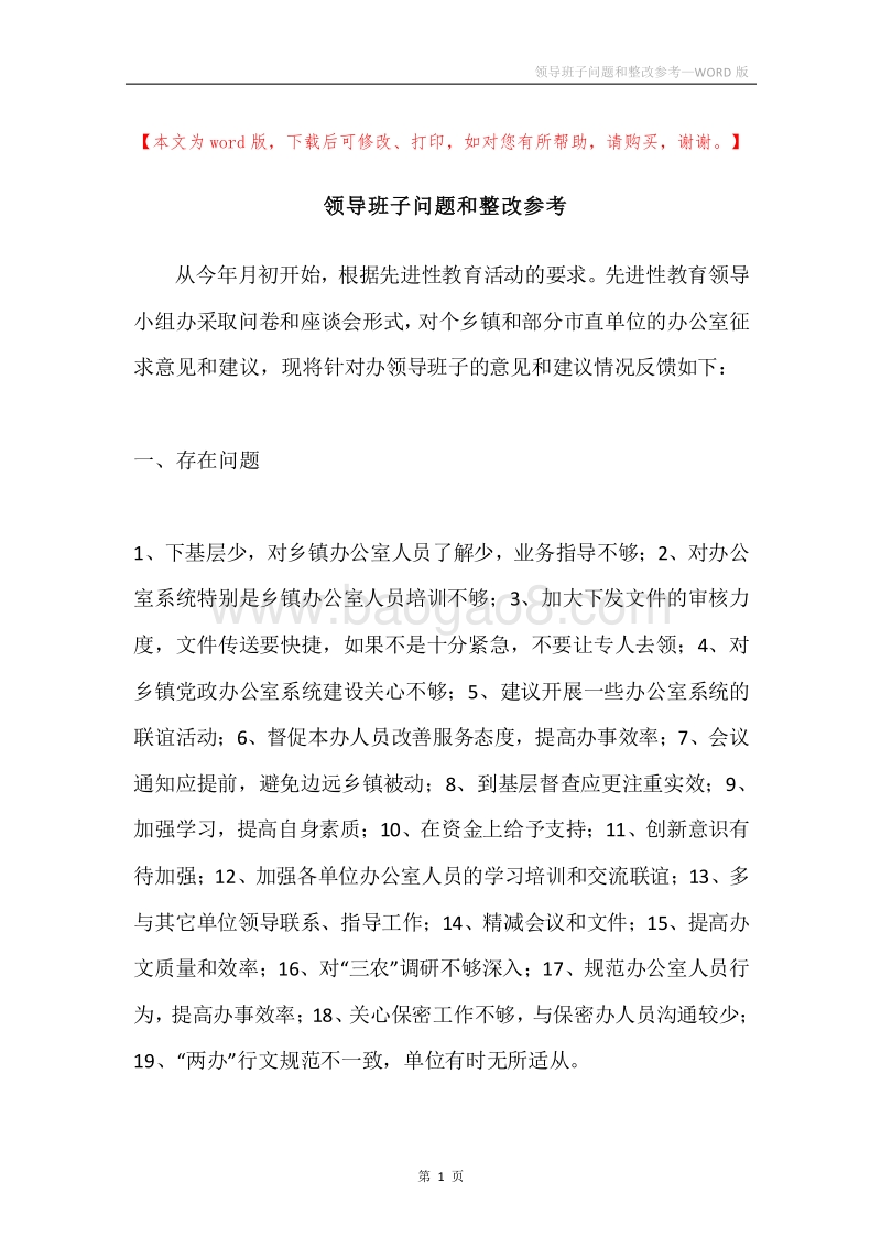 领导班子问题和整改参考.docx_第1页