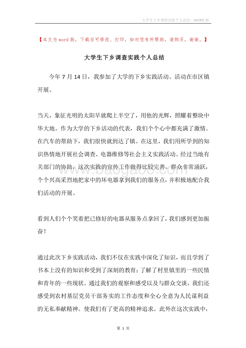 大学生下乡调查实践个人总结.docx_第1页