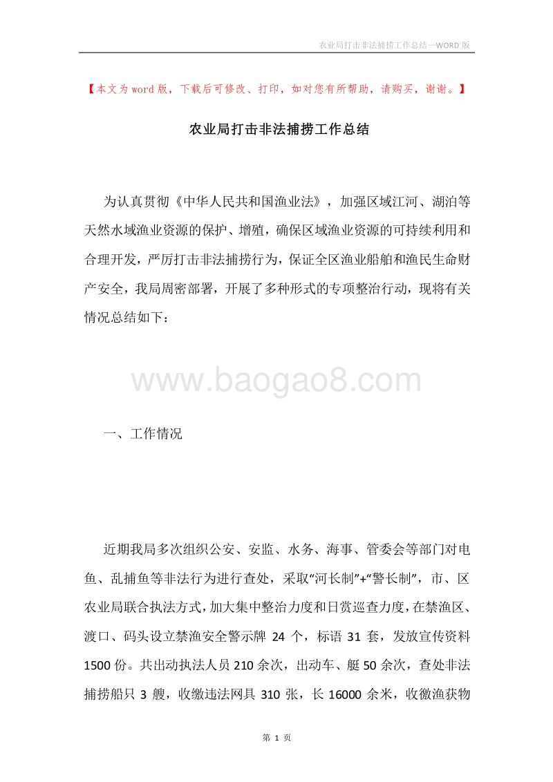 农业局打击非法捕捞工作总结.docx_第1页