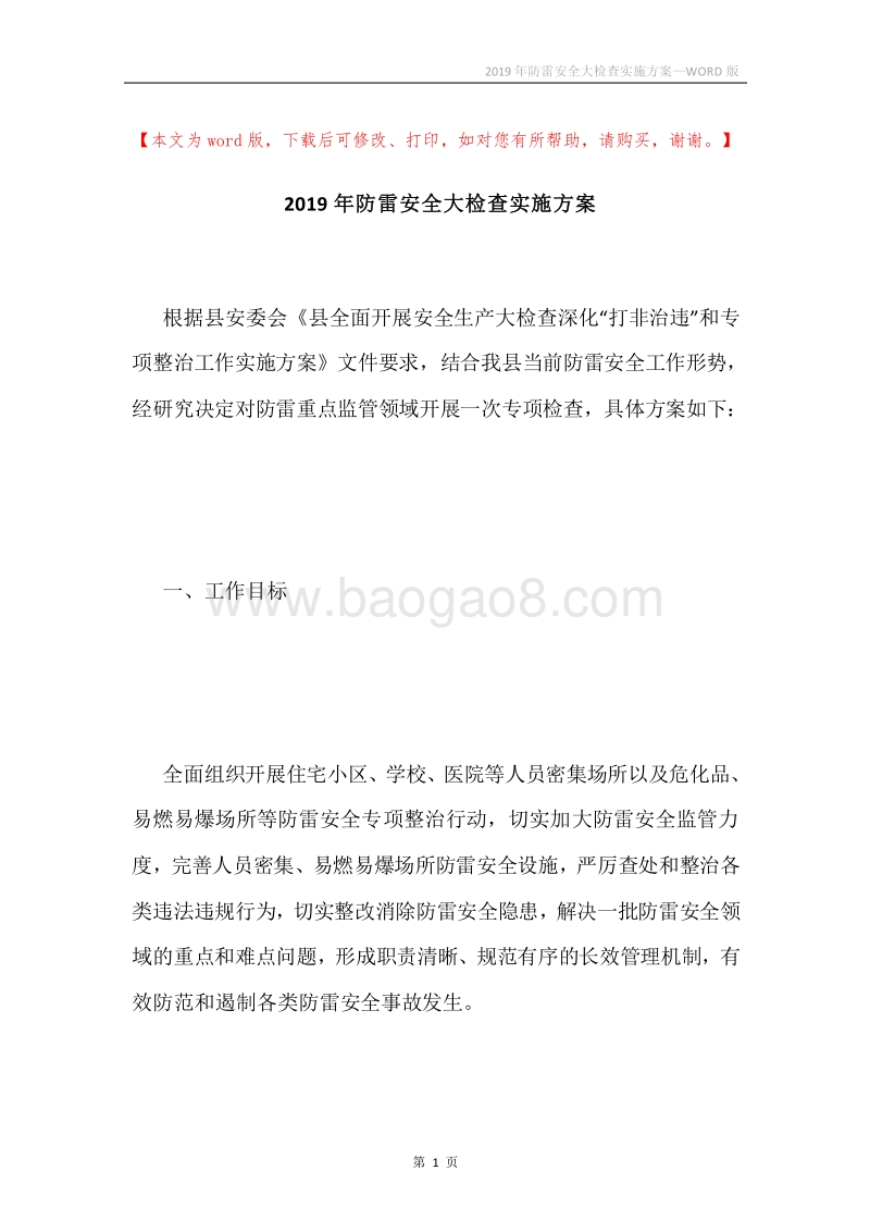 2019年防雷安全大检查实施方案.docx_第1页
