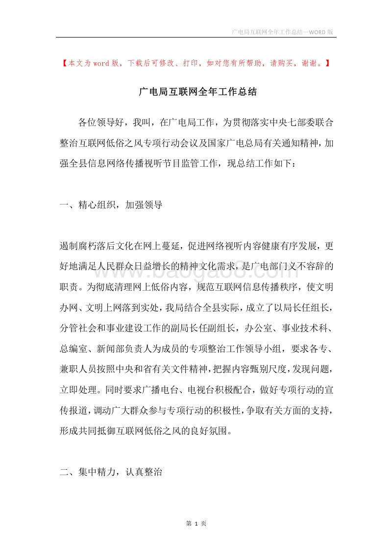 广电局互联网全年工作总结.docx_第1页
