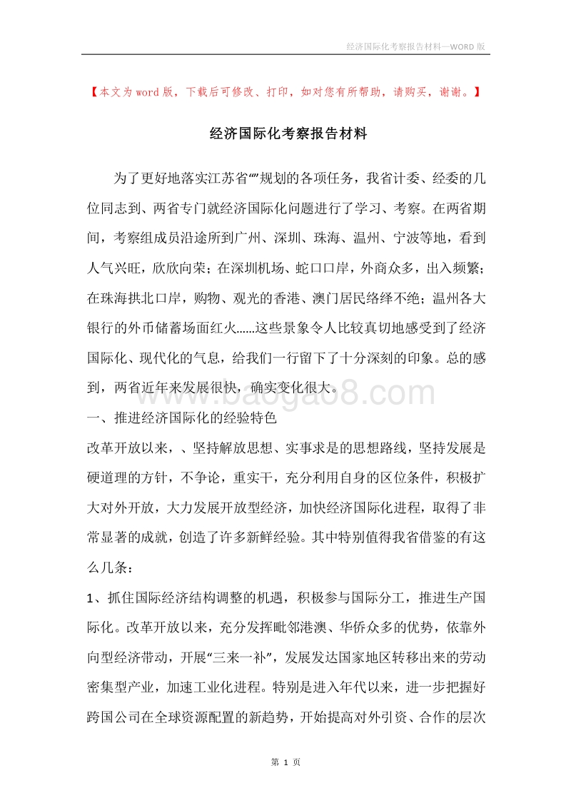 经济国际化考察报告材料.docx_第1页