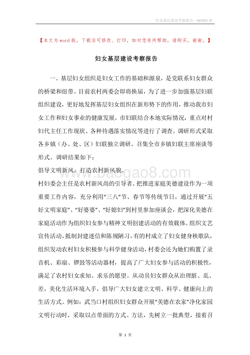 妇女基层建设考察报告.docx_第1页