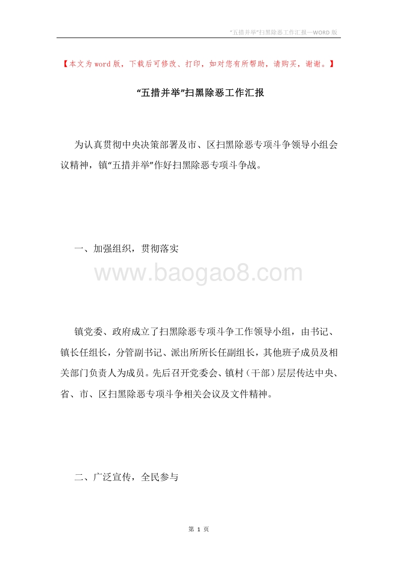 “五措并举”扫黑除恶工作汇报.docx_第1页
