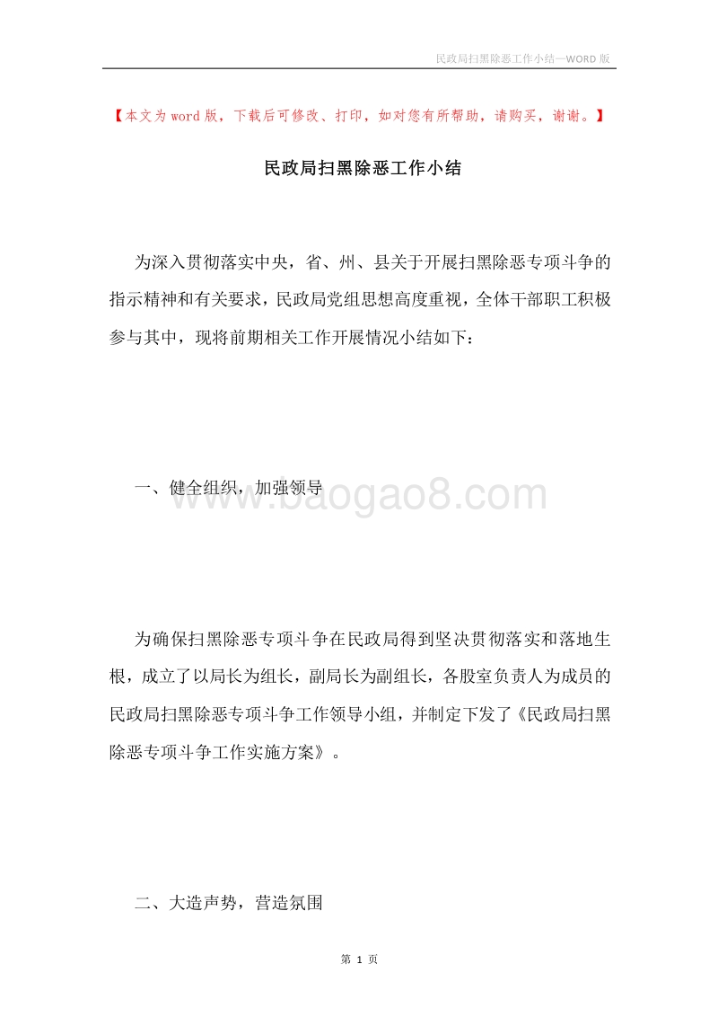 民政局扫黑除恶工作小结.docx_第1页