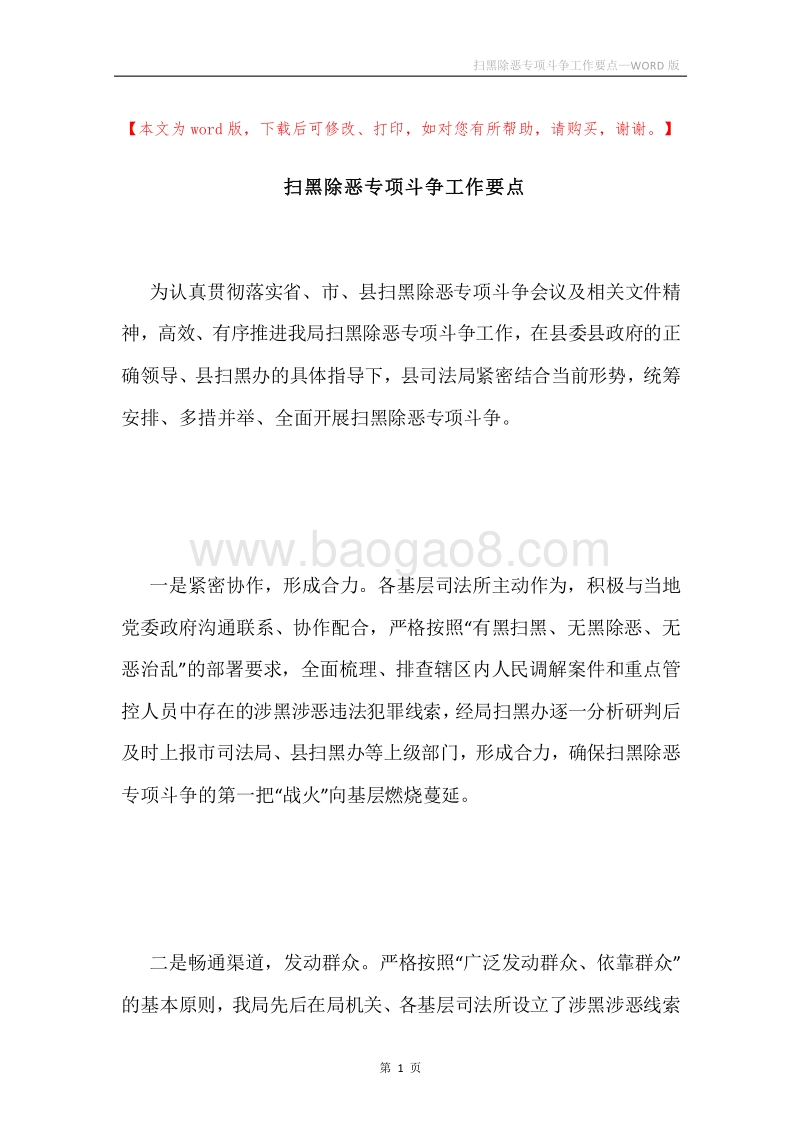 扫黑除恶专项斗争工作要点.docx_第1页