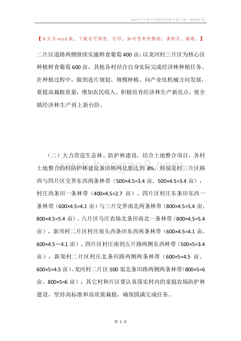 2019年乡镇义务植树造林实施方案.docx_第2页