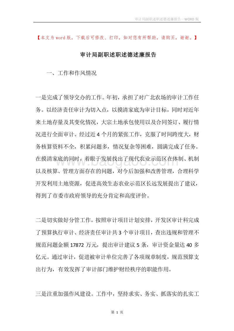 审计局副职述职述德述廉报告.docx_第1页