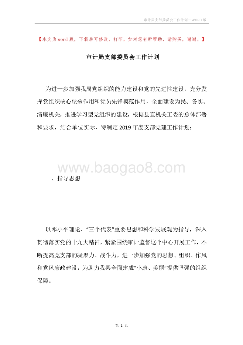 审计局支部委员会工作计划.docx_第1页