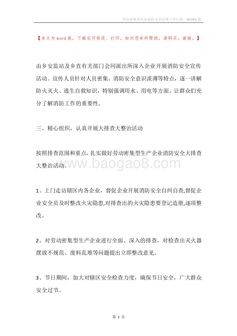 劳动密集型企业消防安全治理工作汇报.docx_第2页