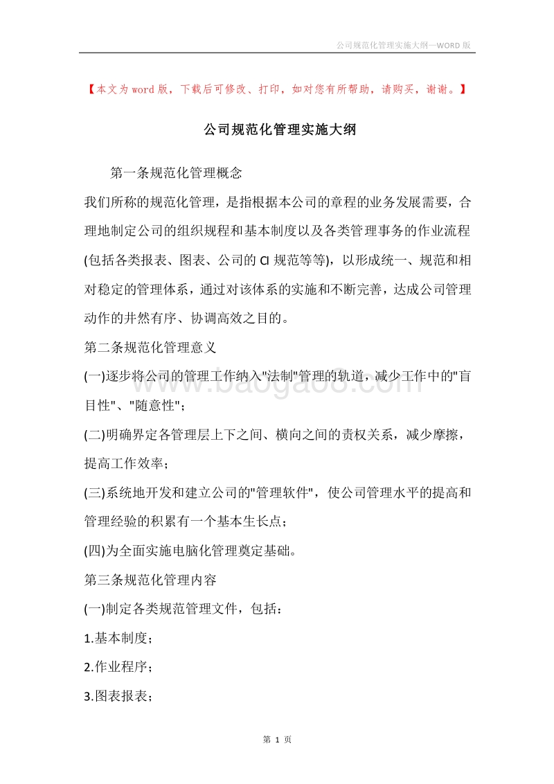 公司规范化管理实施大纲.docx_第1页