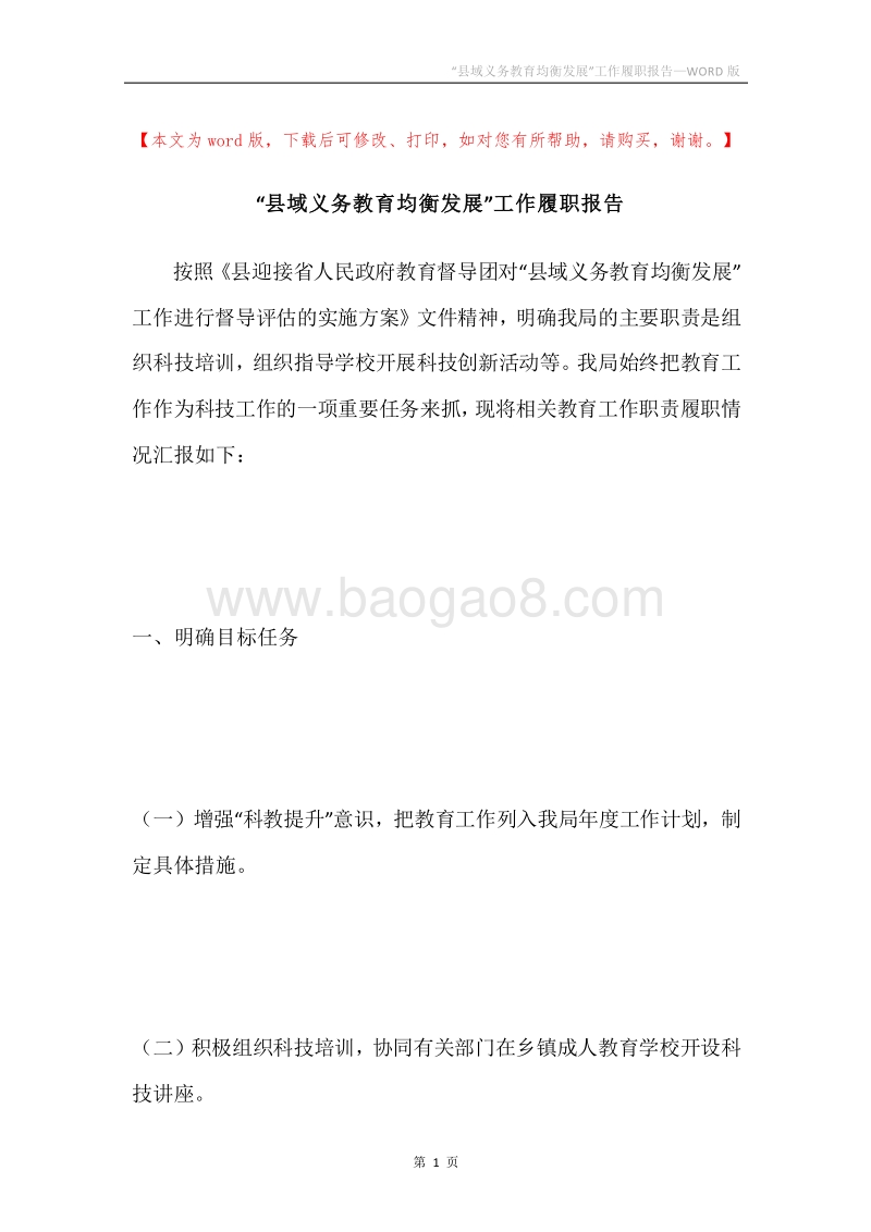 “县域义务教育均衡发展”工作履职报告.docx_第1页
