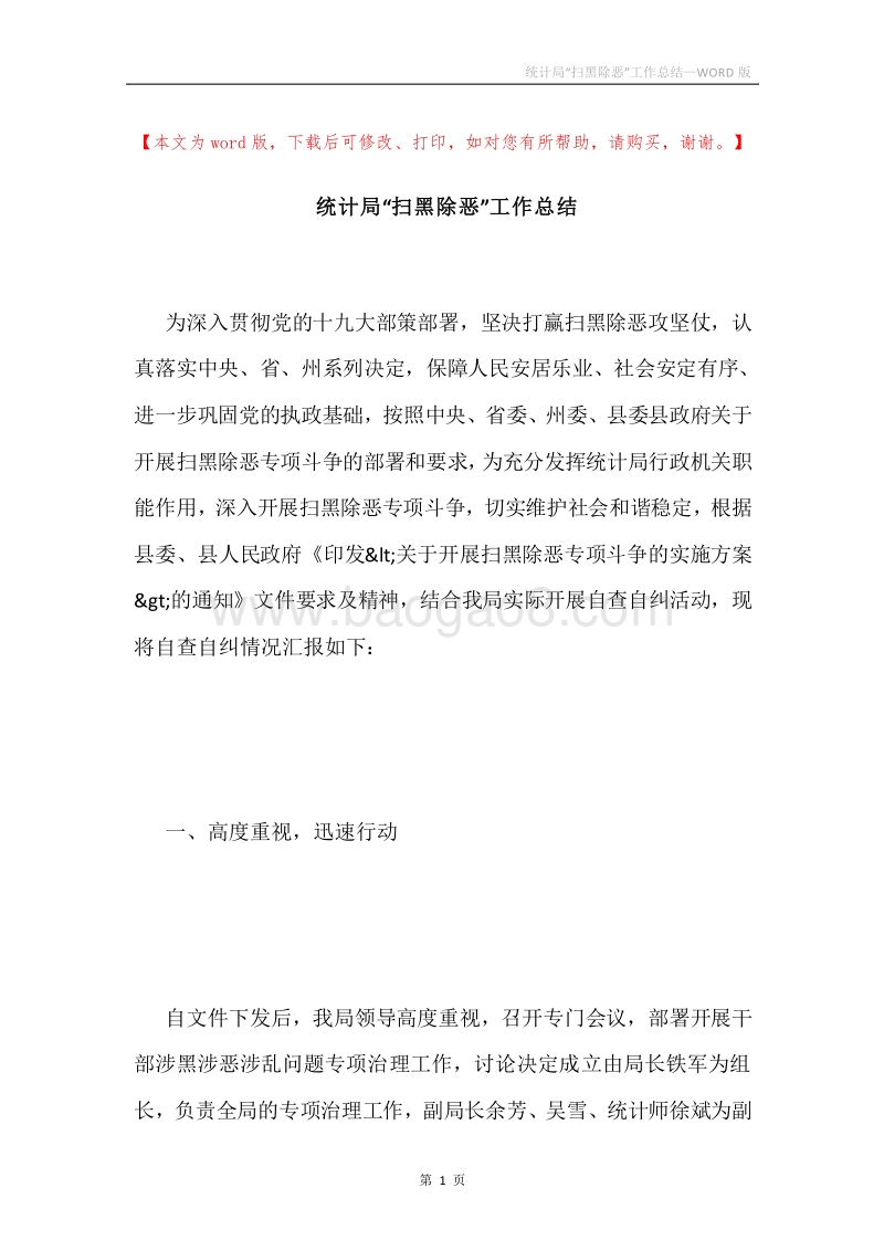 统计局“扫黑除恶”工作总结.docx_第1页