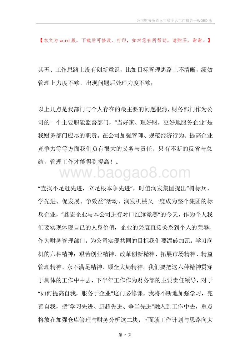 公司财务负责人年底个人工作报告.docx_第2页