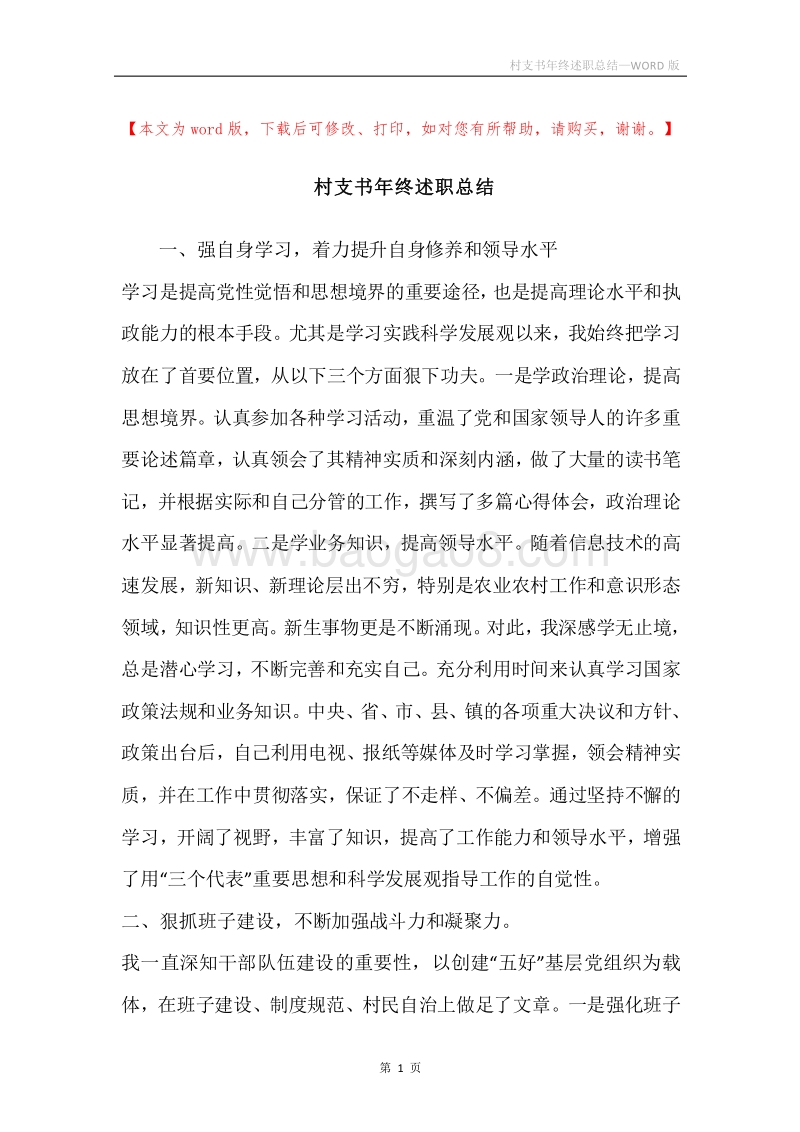 村支书年终述职总结.docx_第1页