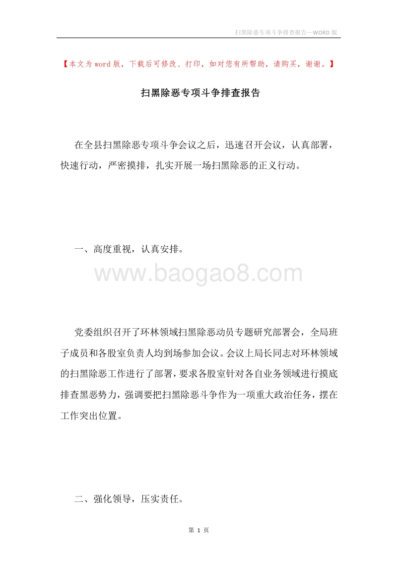 扫黑除恶专项斗争排查报告.docx_第1页