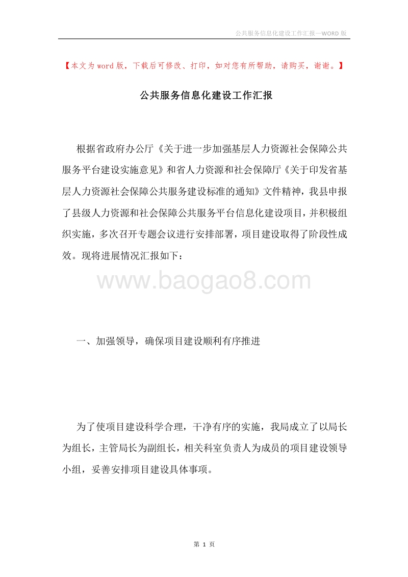 公共服务信息化建设工作汇报.docx_第1页