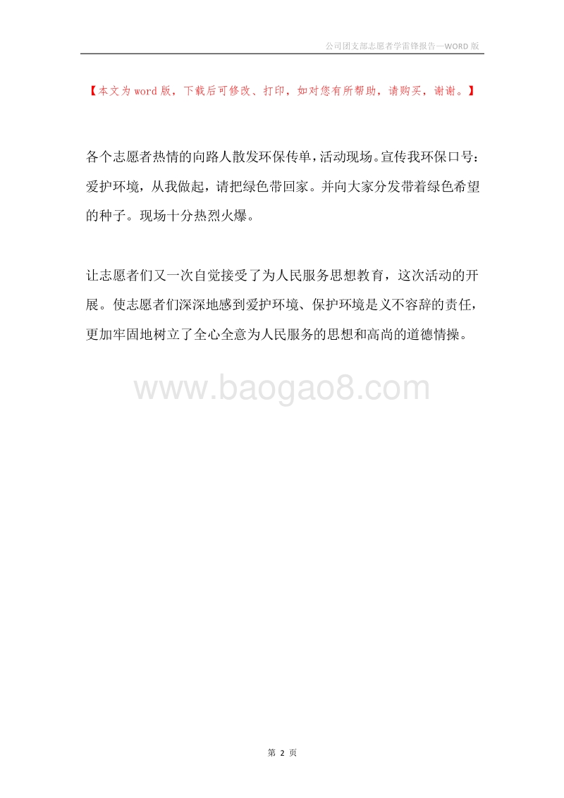 公司团支部志愿者学雷锋报告.docx_第2页