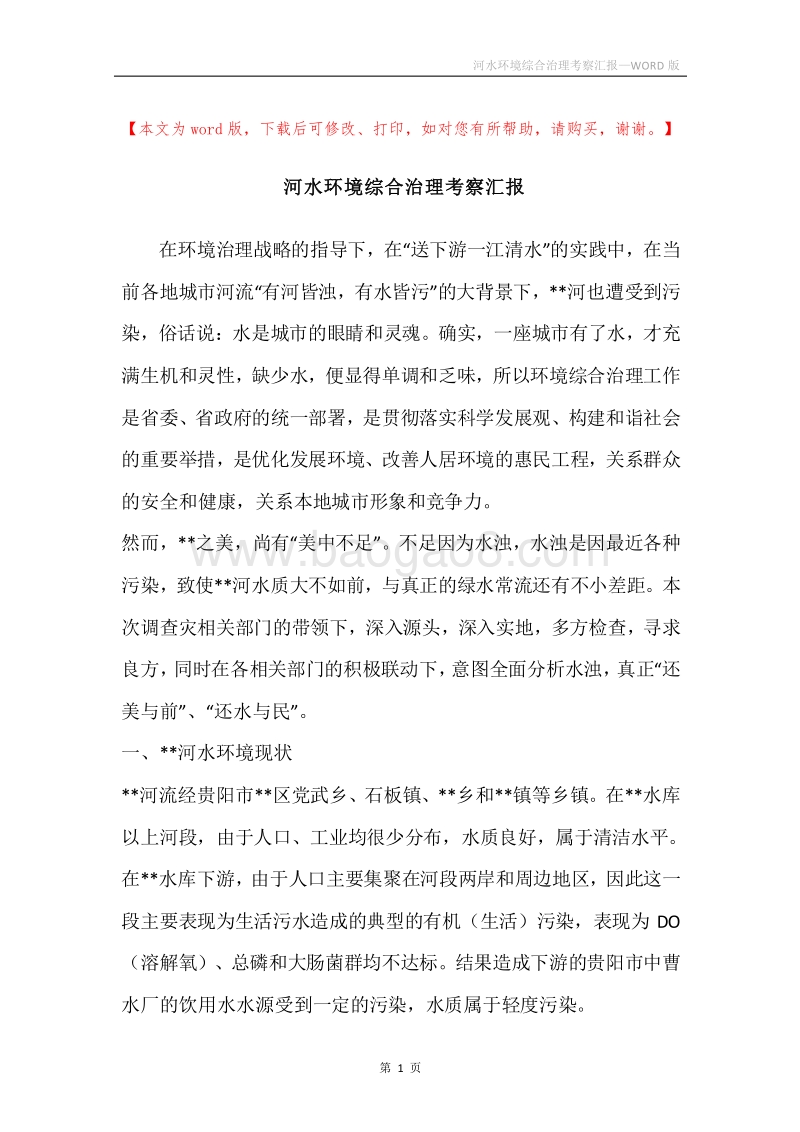 河水环境综合治理考察汇报.docx_第1页