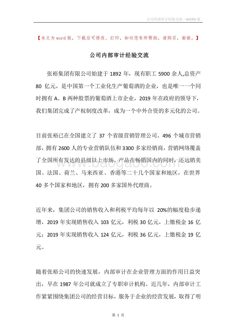 公司内部审计经验交流.docx_第1页