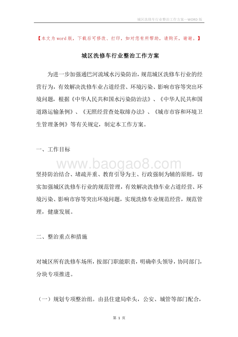 城区洗修车行业整治工作方案.docx_第1页