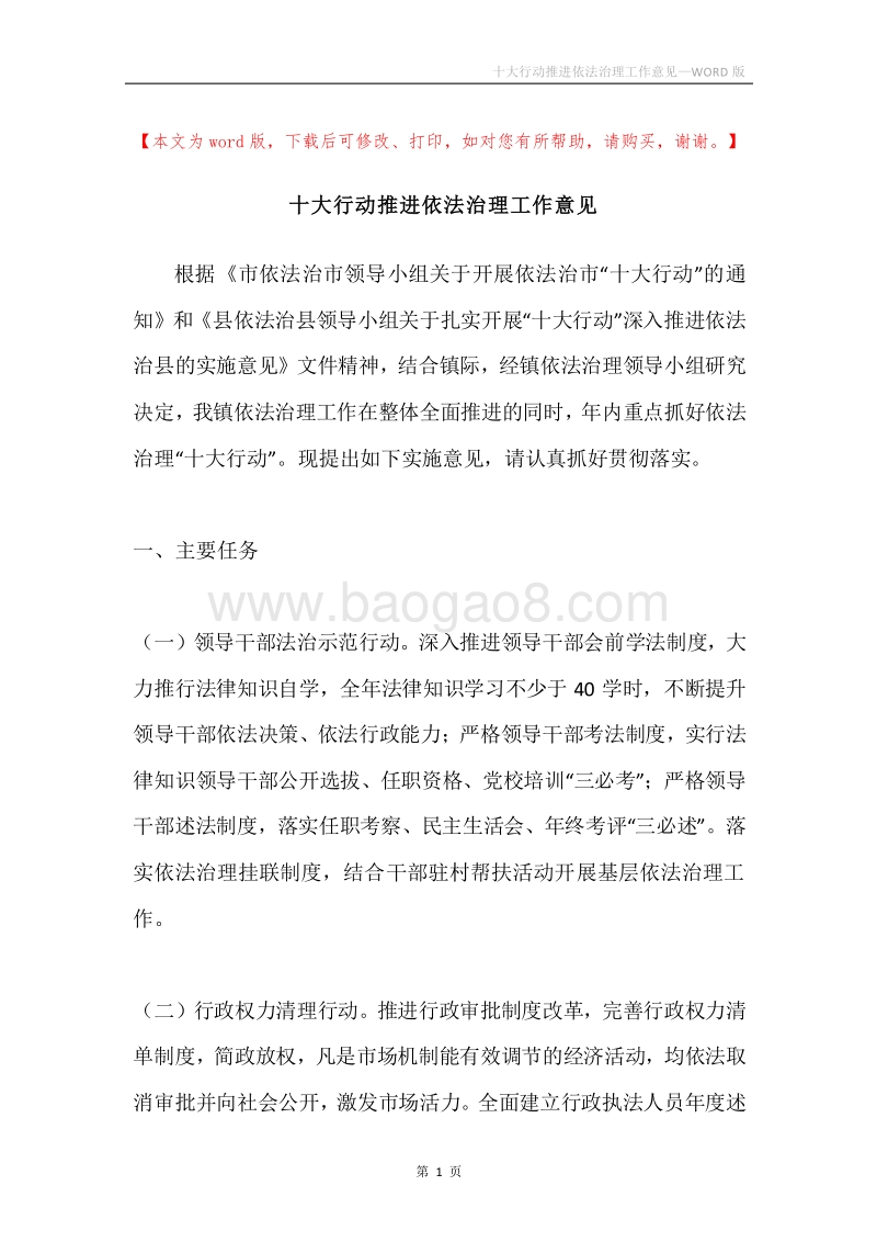 十大行动推进依法治理工作意见.docx_第1页