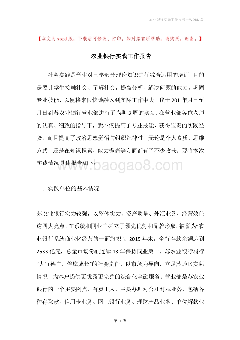 农业银行实践工作报告.docx_第1页