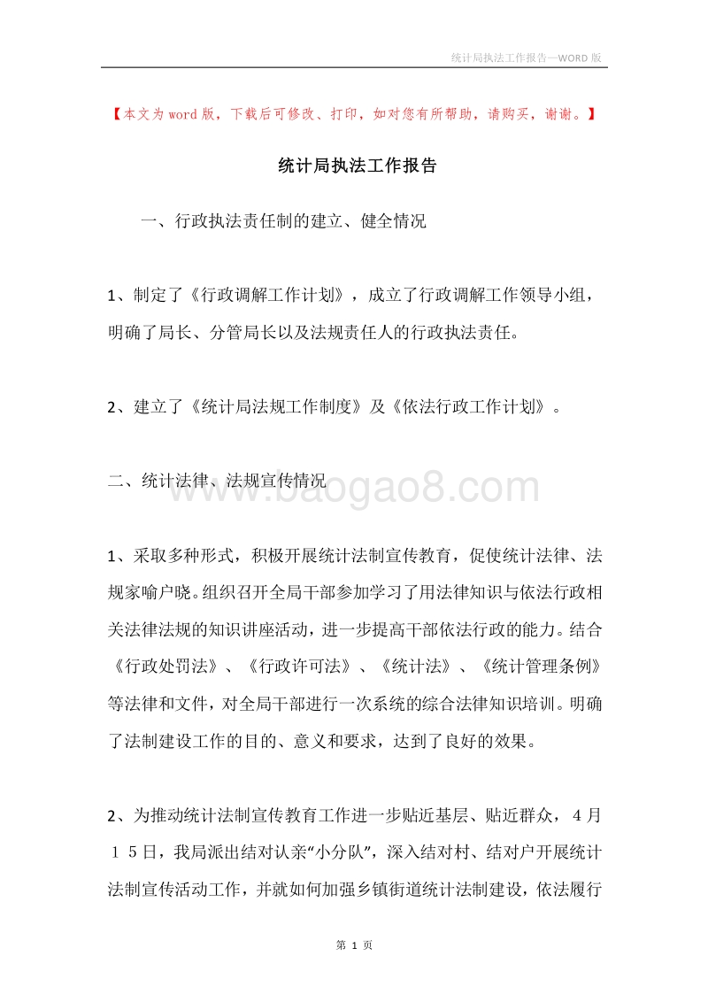 统计局执法工作报告.docx_第1页