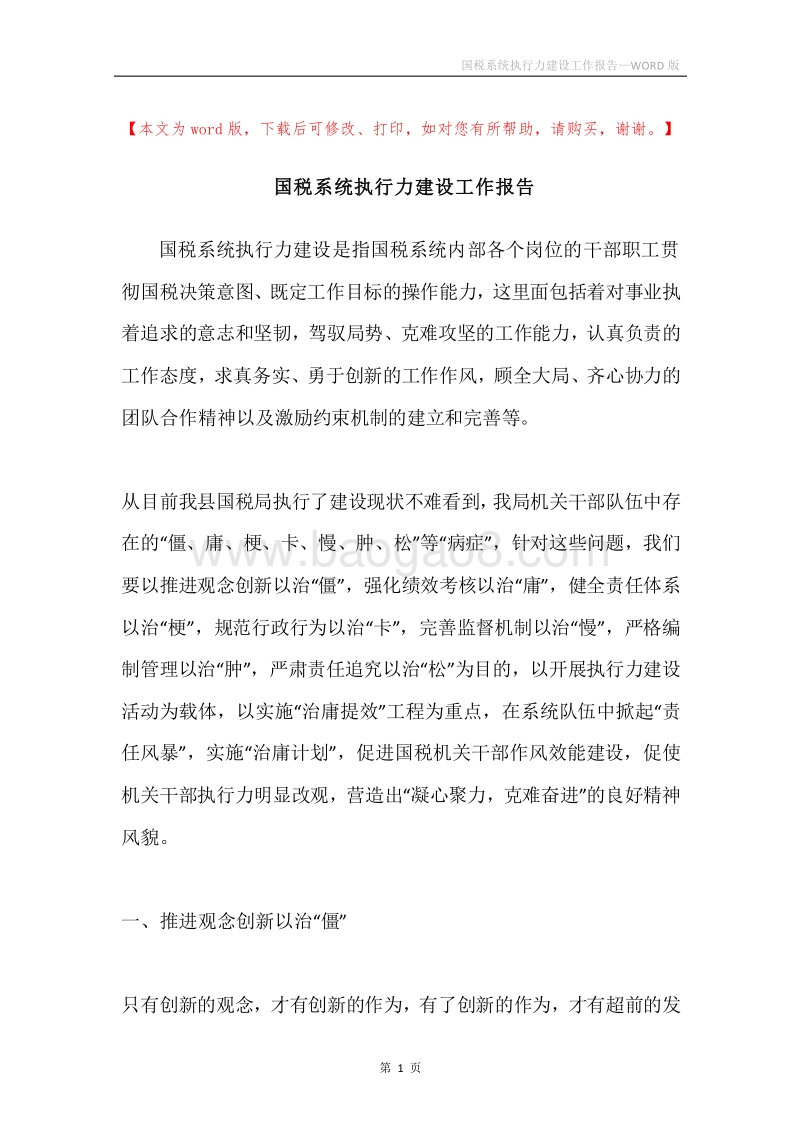 国税系统执行力建设工作报告.docx_第1页