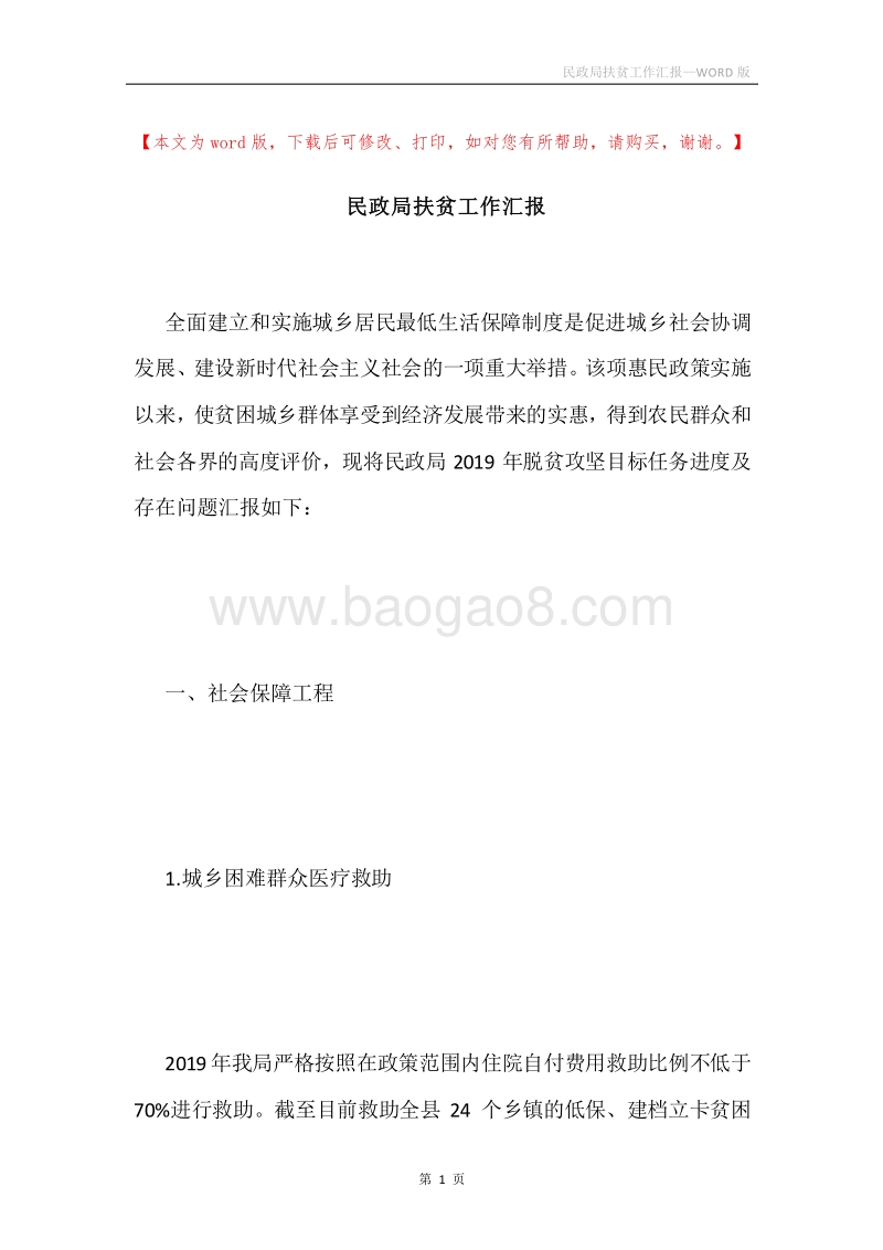 民政局扶贫工作汇报.docx_第1页