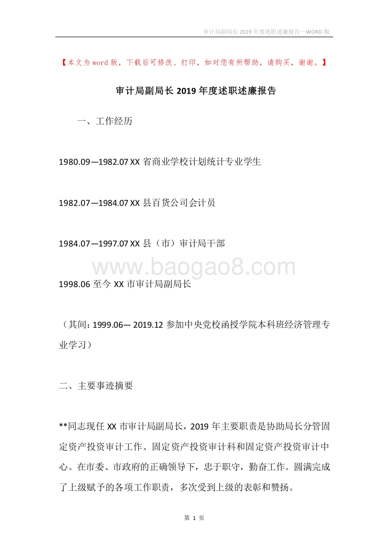 审计局副局长2019年度述职述廉报告.docx_第1页